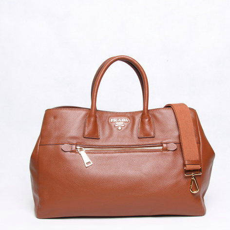 2014 Prada original grainy calfskin tote bag BN2545 brown for sale